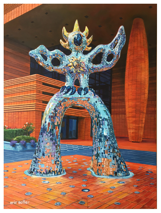 Eric Soller Fine Art Firebird Statue, original acrylic painting
