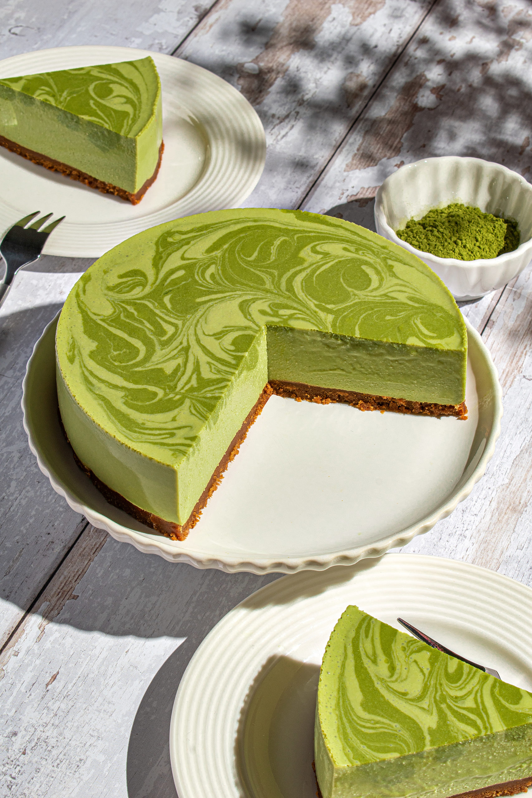 Silky Matcha Tofu Cheesecake (nobake)