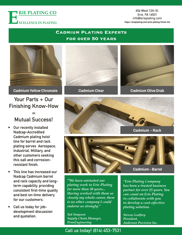 Nadcap Cadmium Plating Services Erie Plating Company