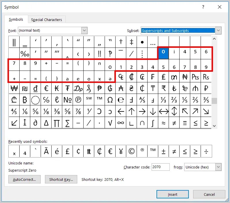 Insert subscript and superscript in word 2016 homelasem