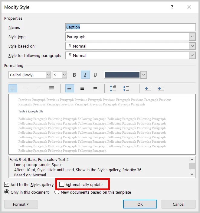 How to Change the Style of Table Titles and Figure Captions in
