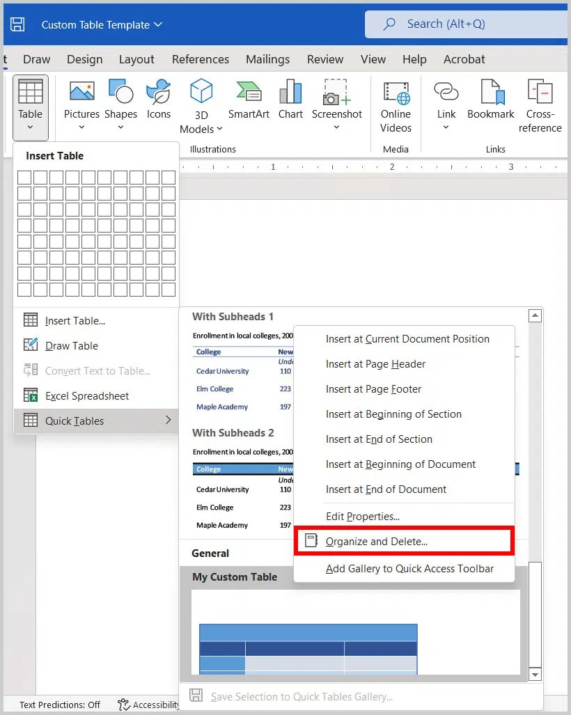 How to Save Tables as Templates in Microsoft Word