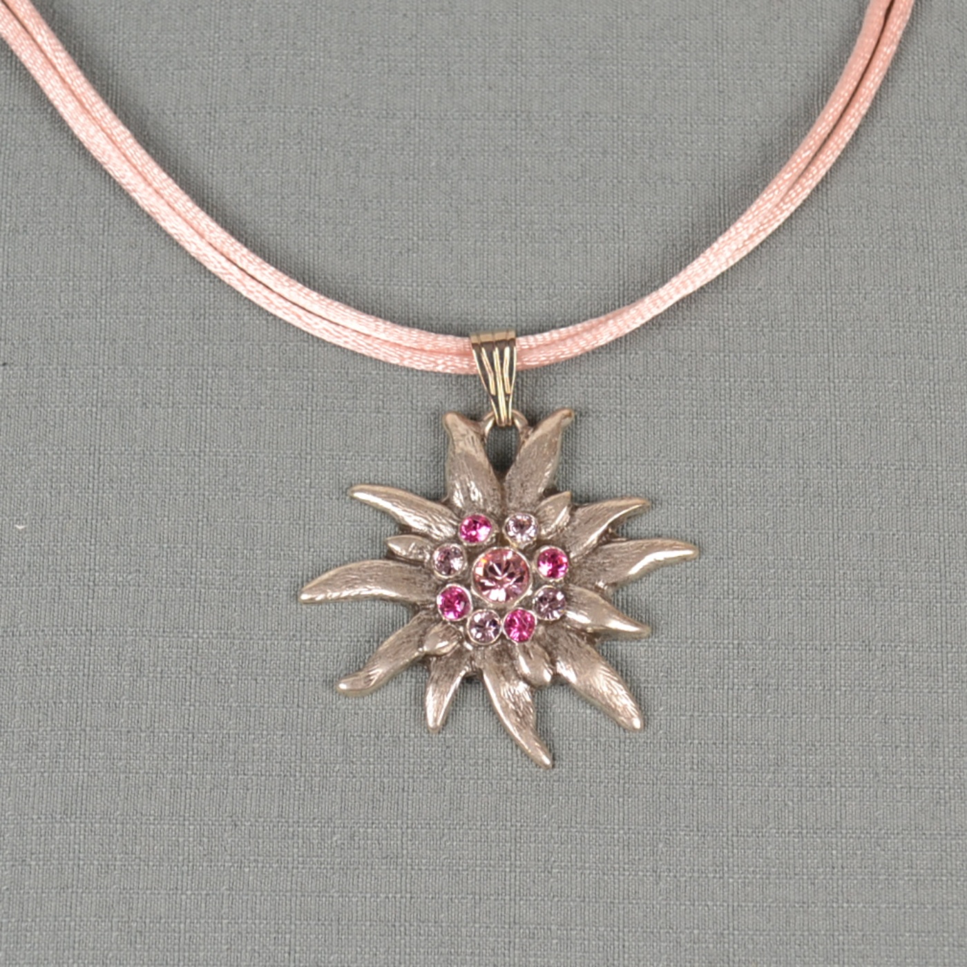 German Colored Crystal Single Jewel Edelweiss Necklace Ernst Licht