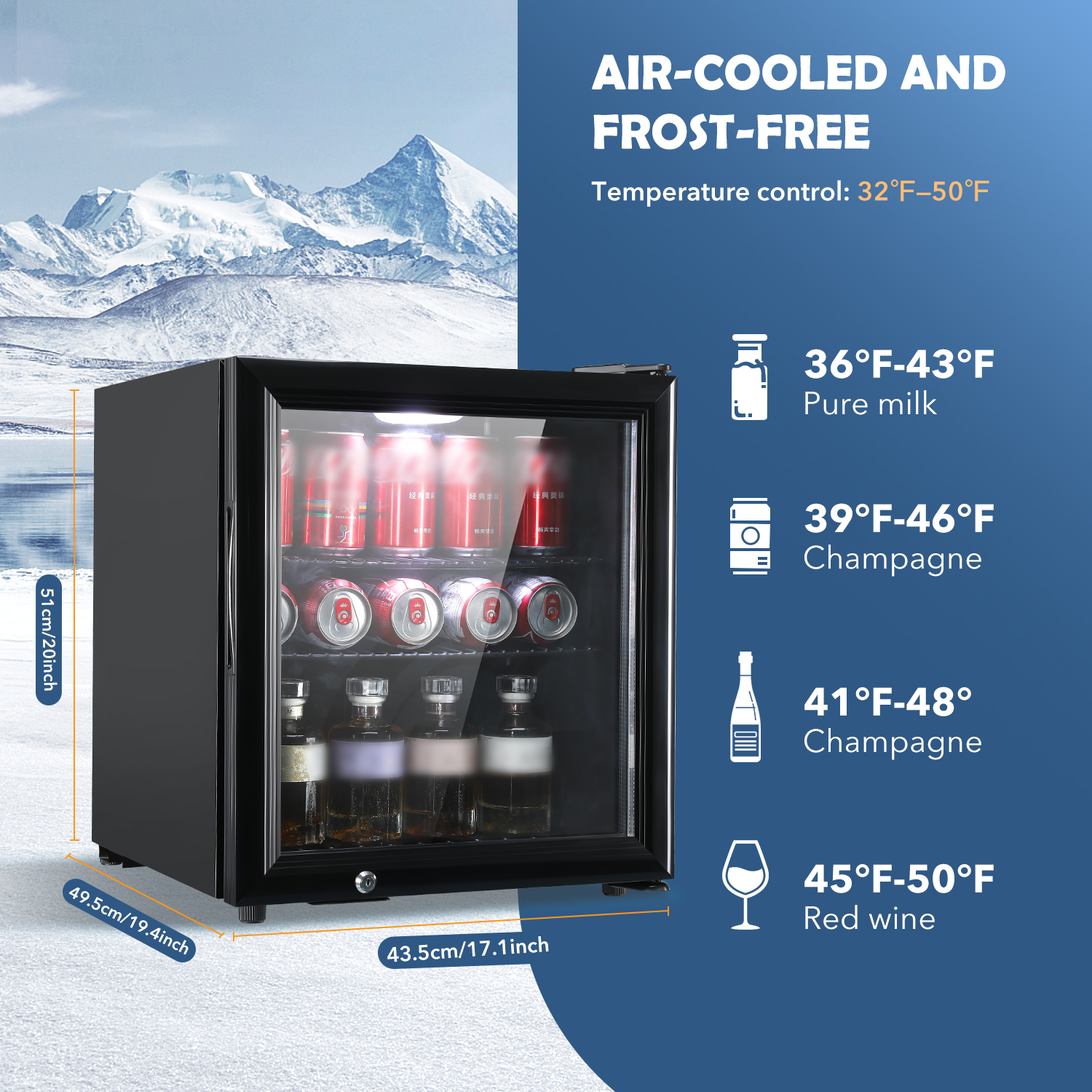Mini Fridge Refrigerator Drinks Fridge Beverage Cooler Chiller Glass