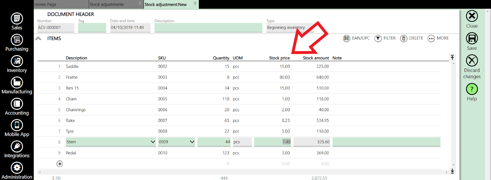 Stockadjustment ERPAG