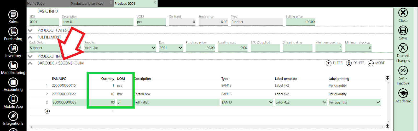 Second Unit Of Measure(UOM) ERPAG