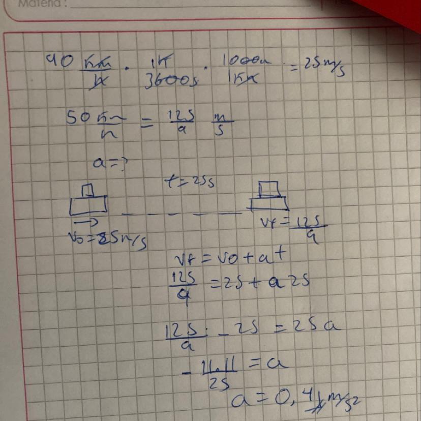 1. Calcular la aceleración (m/s2) que se aplica para que un móvil que