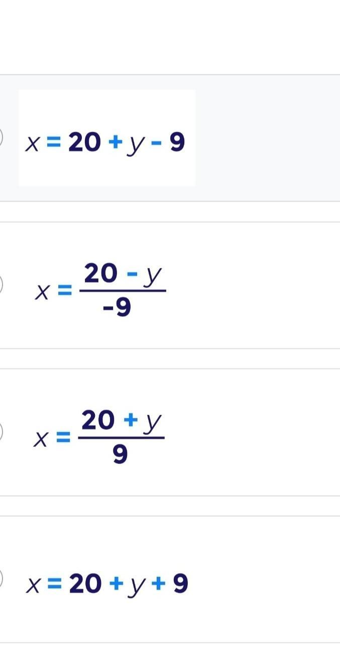 9x + y =20 Al despejar x queda la ecuación? Brainly.lat
