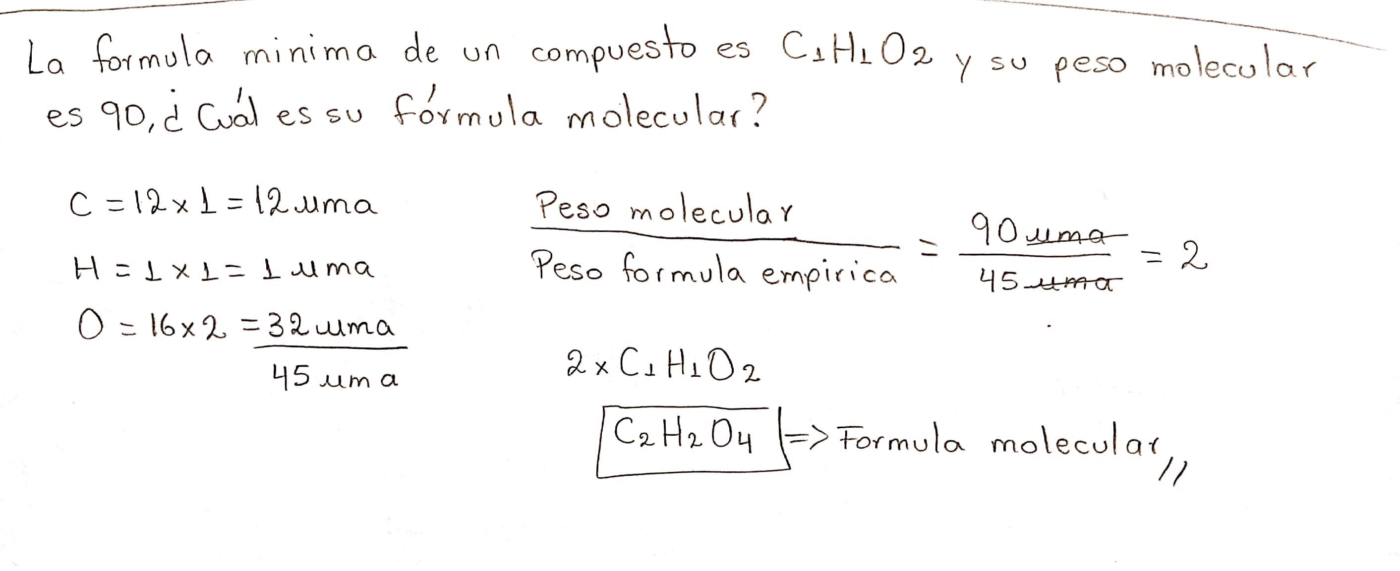 La fórmula minima de un compuesto es C1H102 y su peso molecular es 90