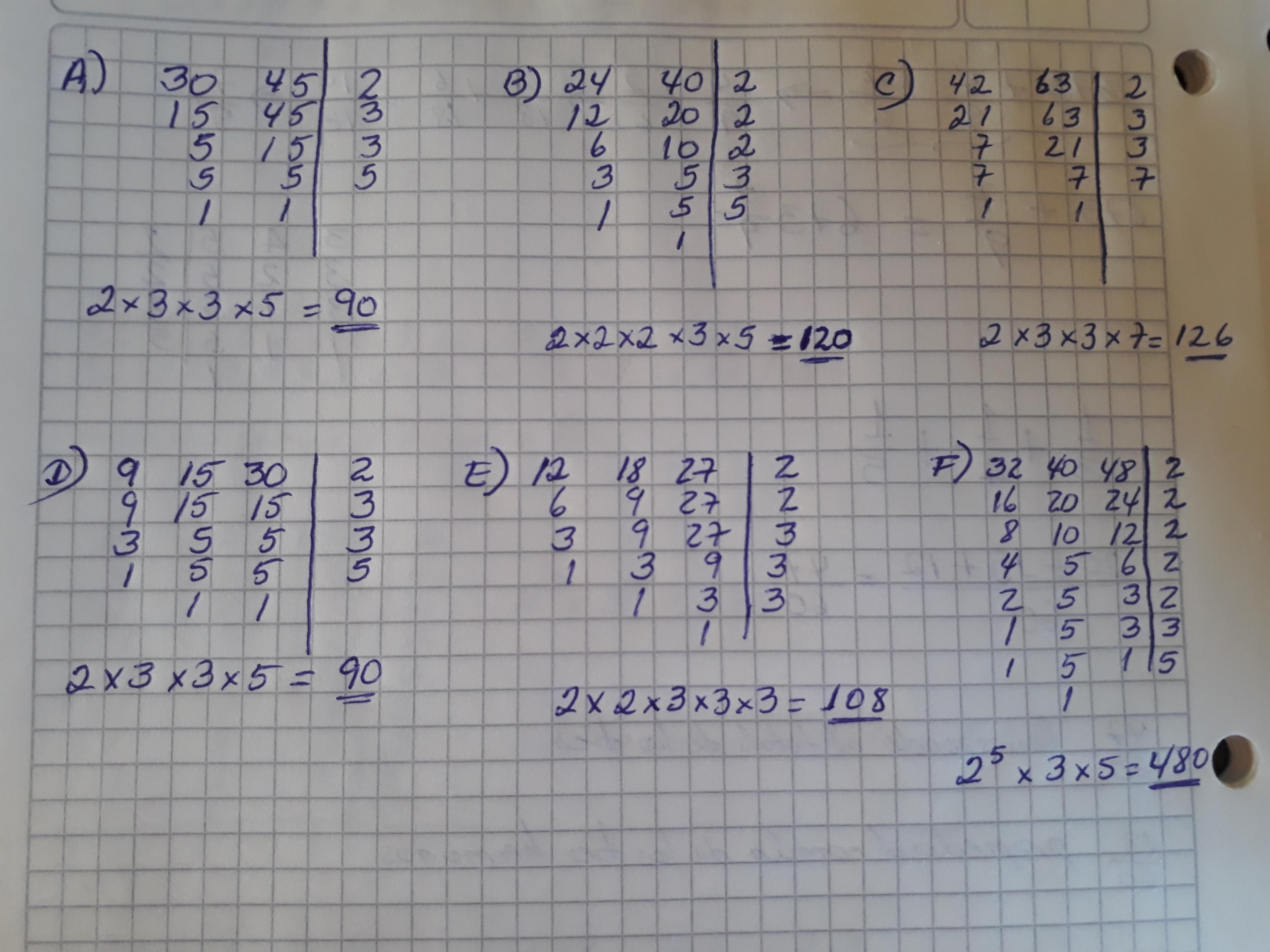 calcular el MCM de los siguientes números (a) 30 y 45 (b)24 y 40 (c) 42