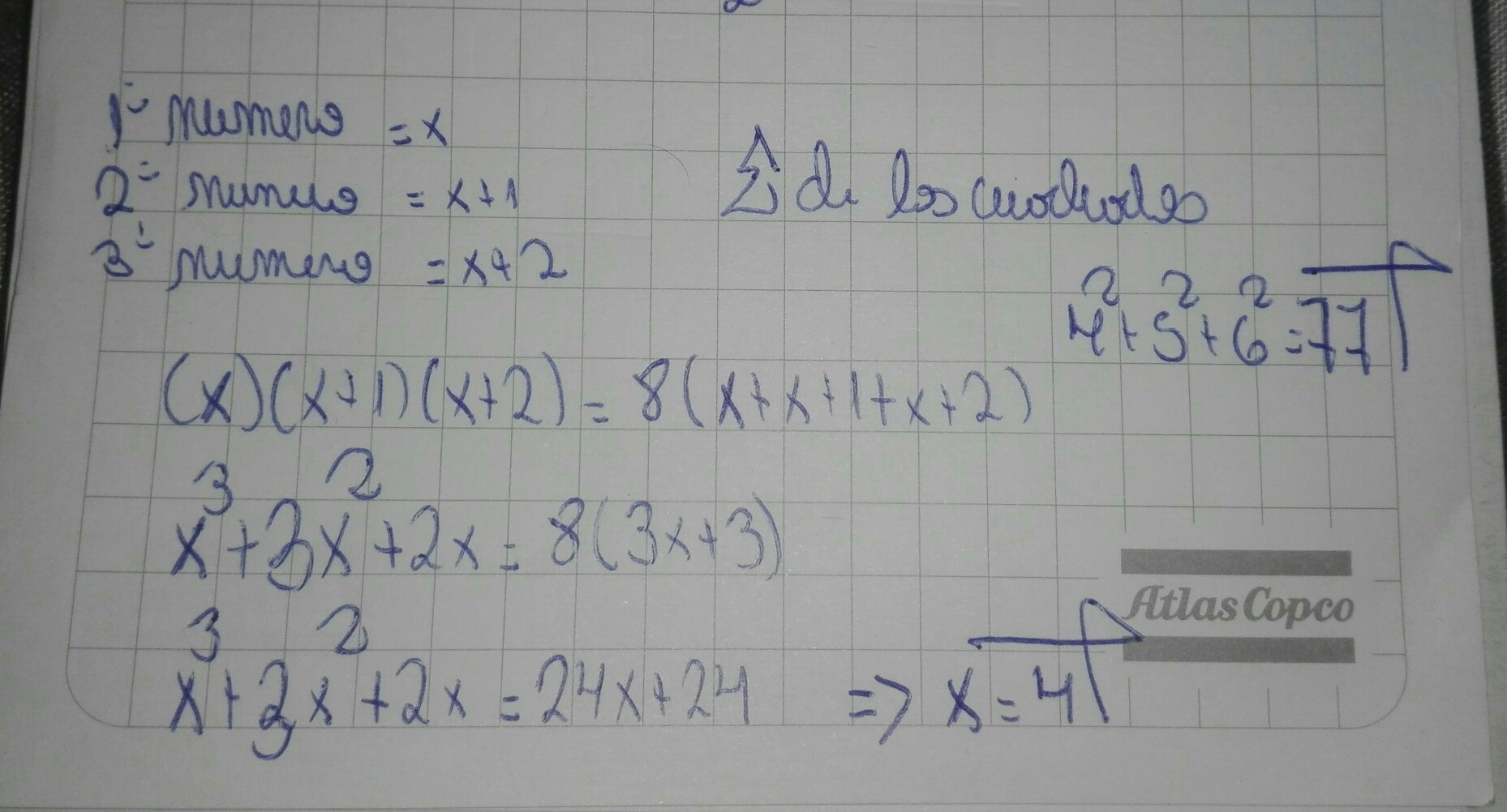 El producto de tres números enteros consecutivos es igual