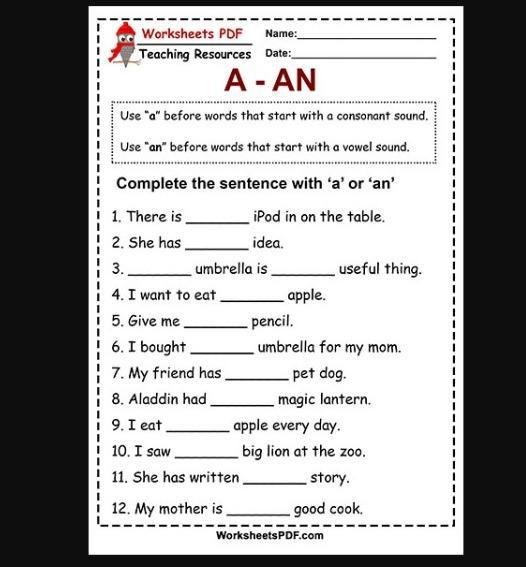 COMPLETE THE SENTENCES WITH A OR AN Brainly.lat