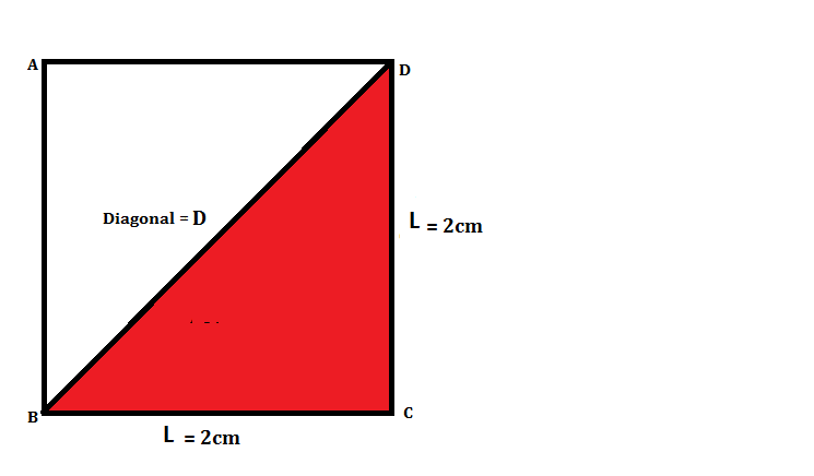 Calcula la diagonal de un cuadrado de lado igual a 2cm