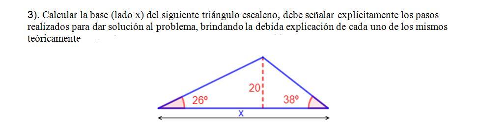 Calcular la base (lado x) del siguiente triángulo escaleno