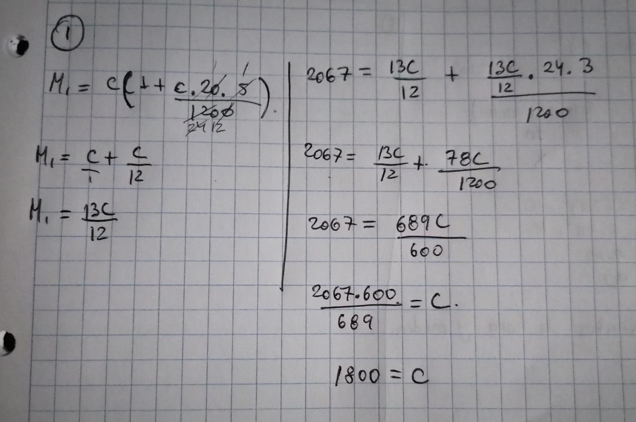 un capital al 20 durante 5 meses, luego el monto obtenido es