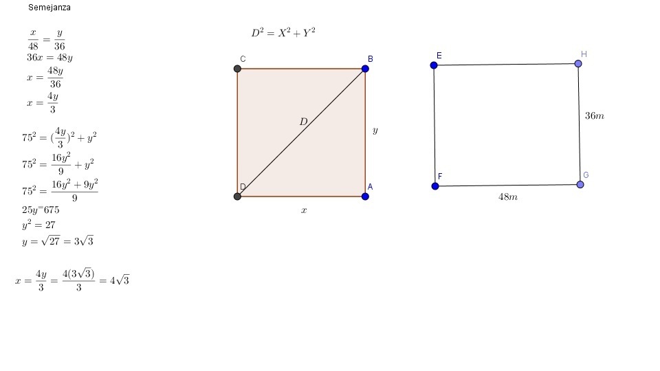 Calcula las dimenciones de un rectangulo cuya diagonal