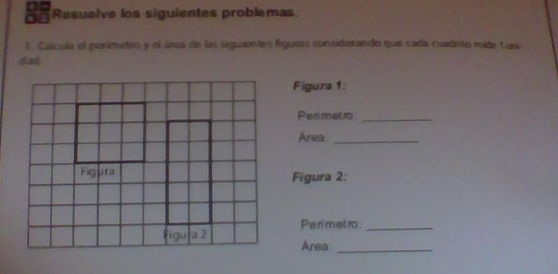 calcula el perimetro y el area de las siguientes figuras considerando que cada cuadrito mide 1
