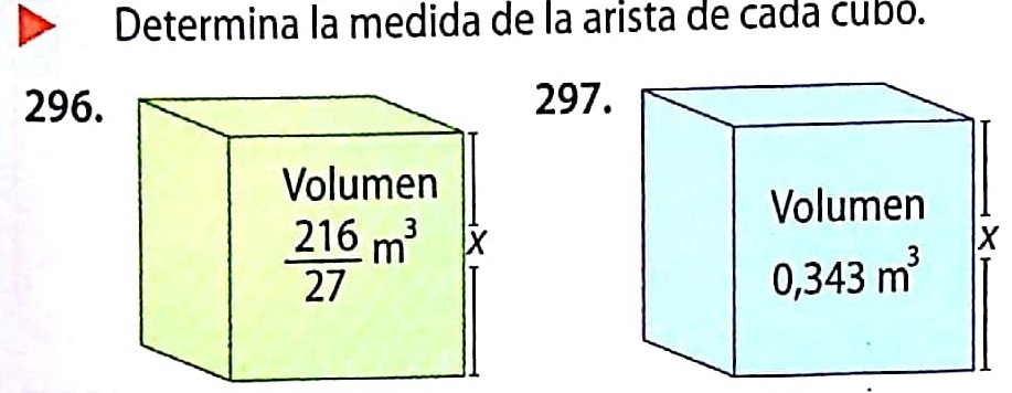 Determina la medida de la arista de cada cubo (pág.112