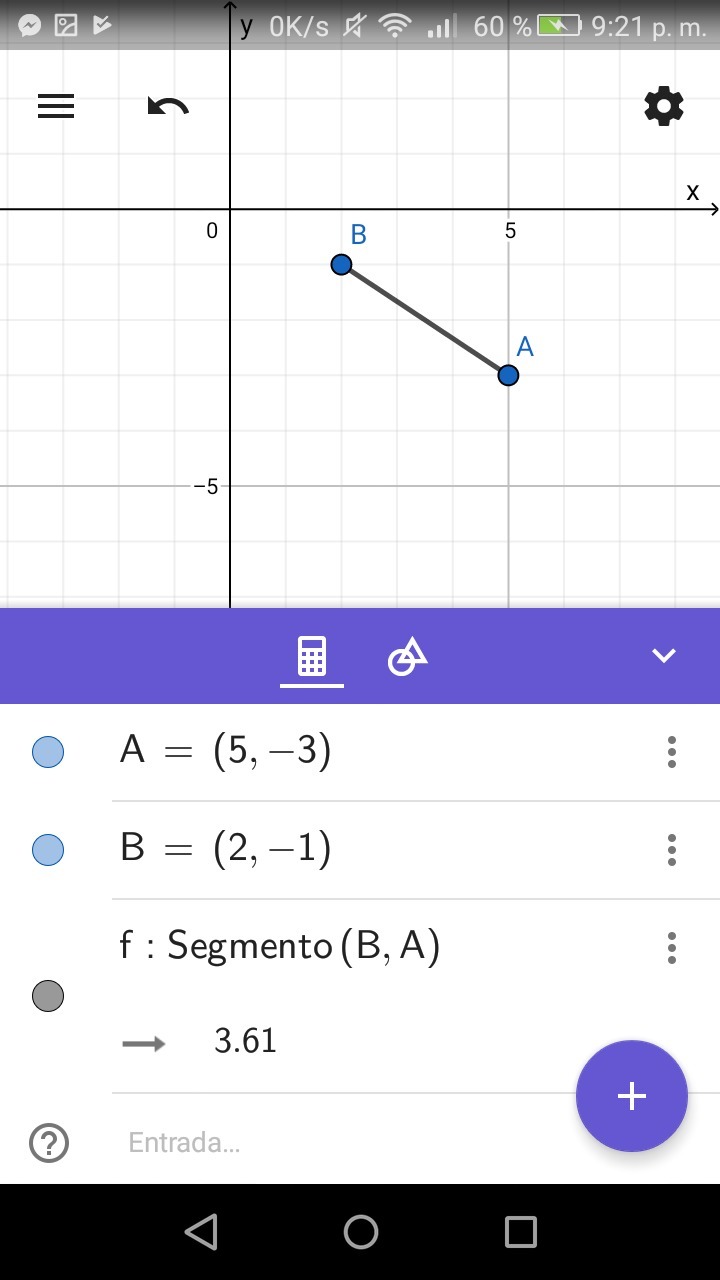 Hallar la distancia entre los puntos A(5,3) y B(2,1) Brainly.lat