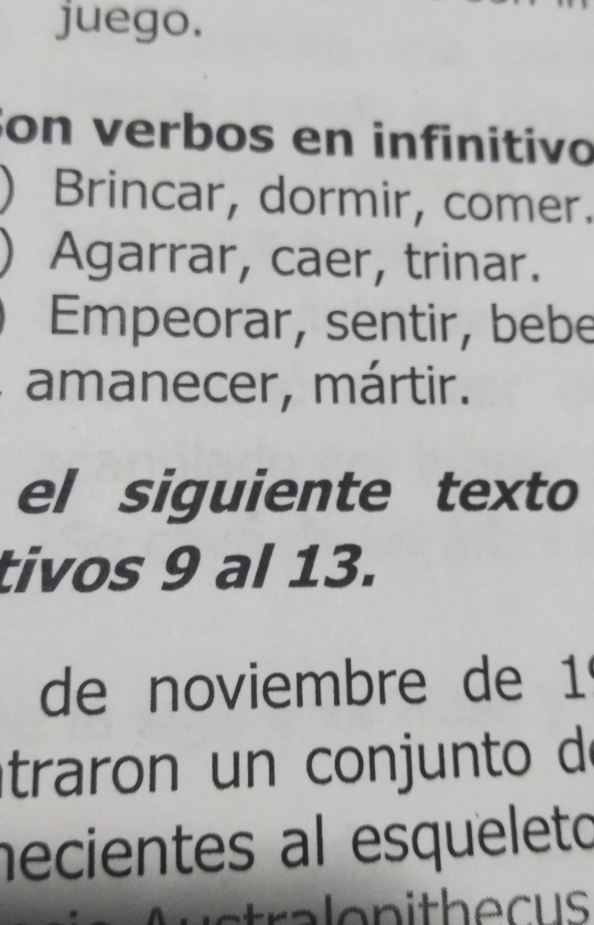 son verbos en infinitivo excepto Brainly.lat