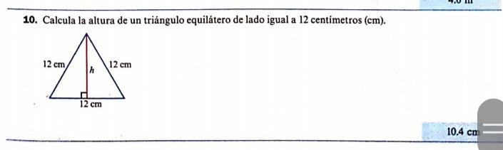 calcula la altura de un triángulo equilátero de lado igual