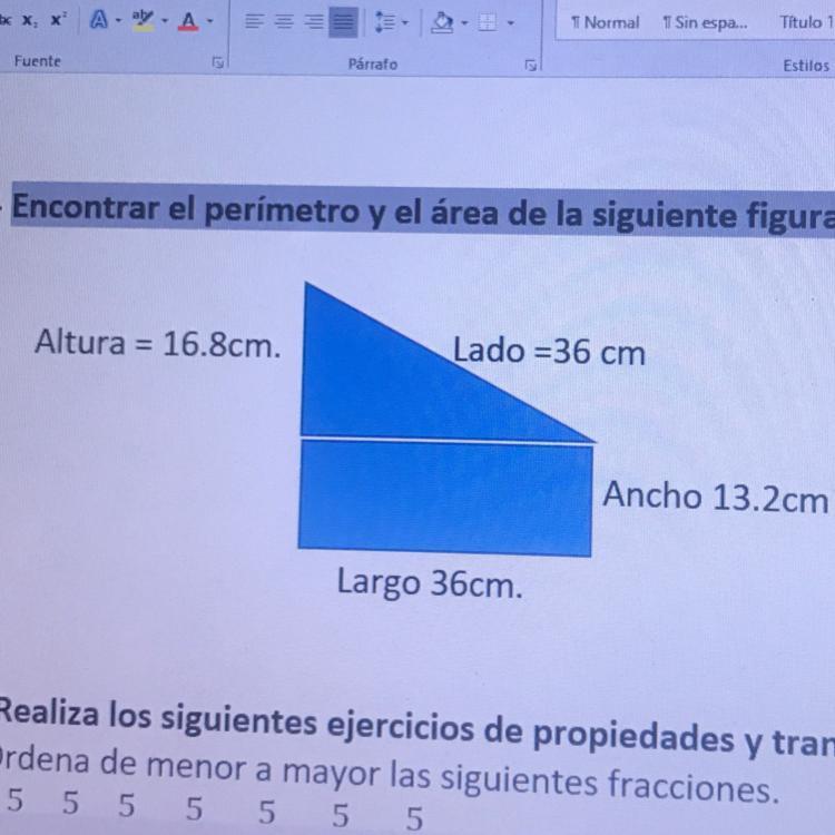 Encontrar el perímetro y el área de la siguiente figura