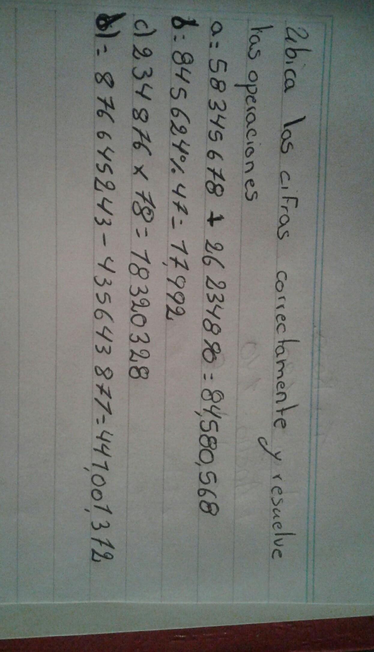 2. Ubica las cifras correctamente y resuelve las
