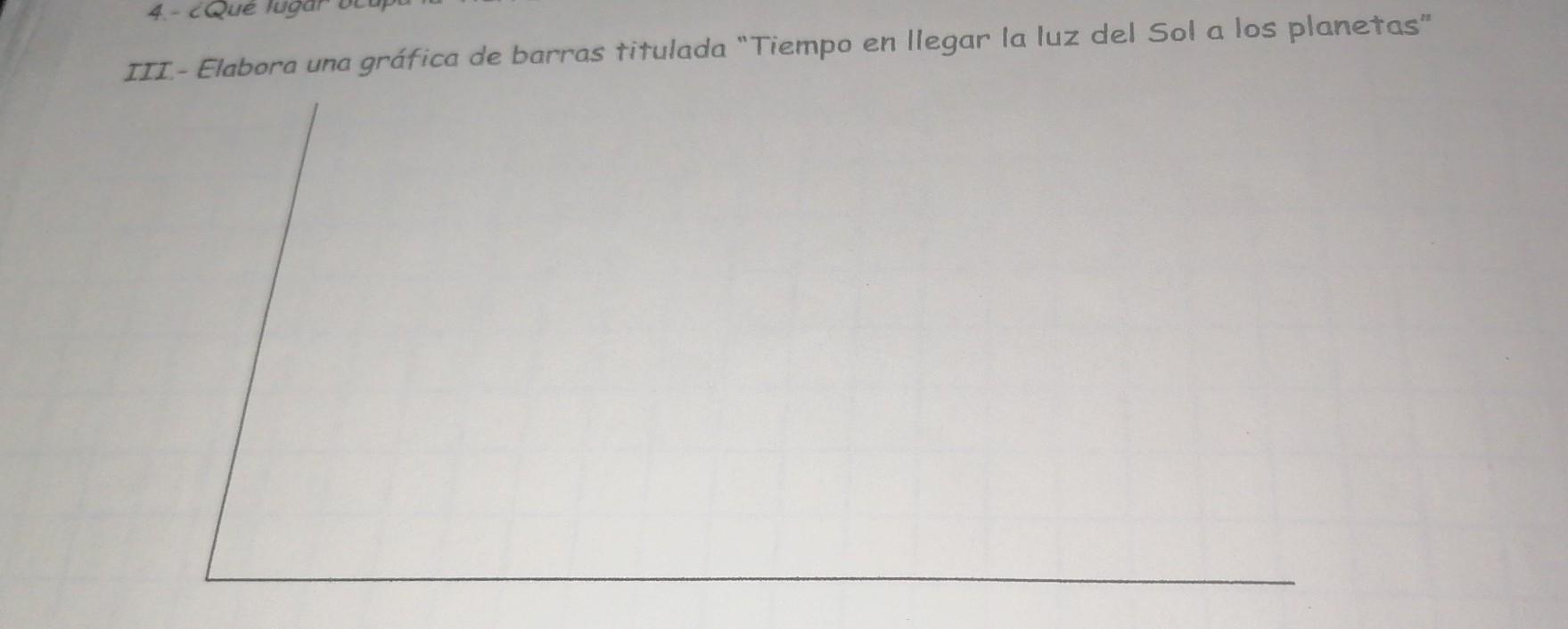 III Elabora una gráfica de barras titulada "Tiempo en llegar la luz
