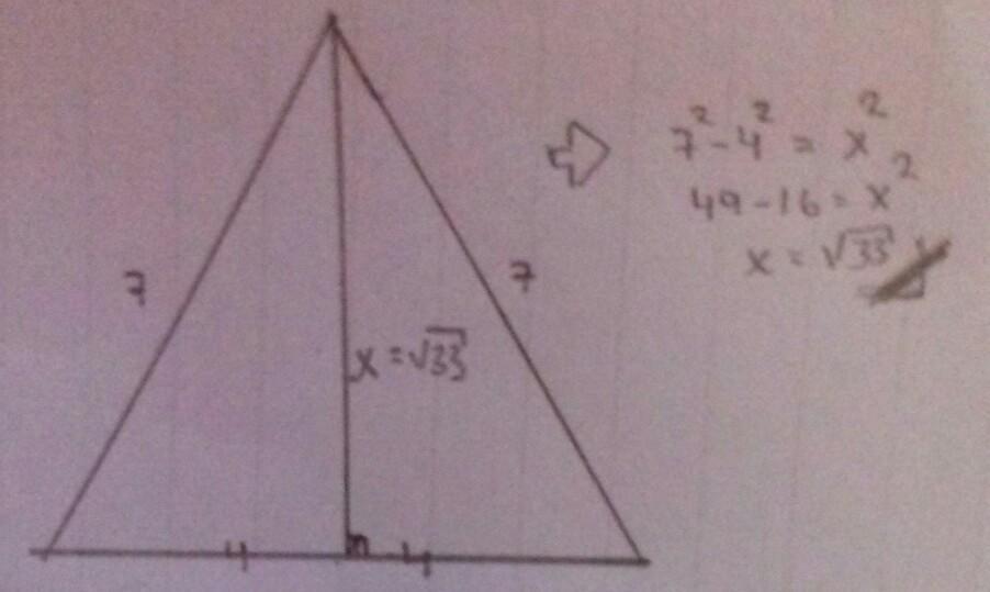 calcula la altura de un triángulo isósceles cuyo lado y