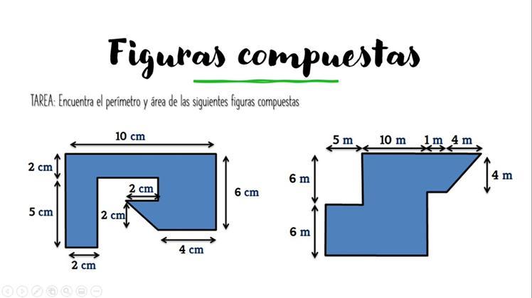 Encuentra el perímetro y área de las siguientes figuras compuestas