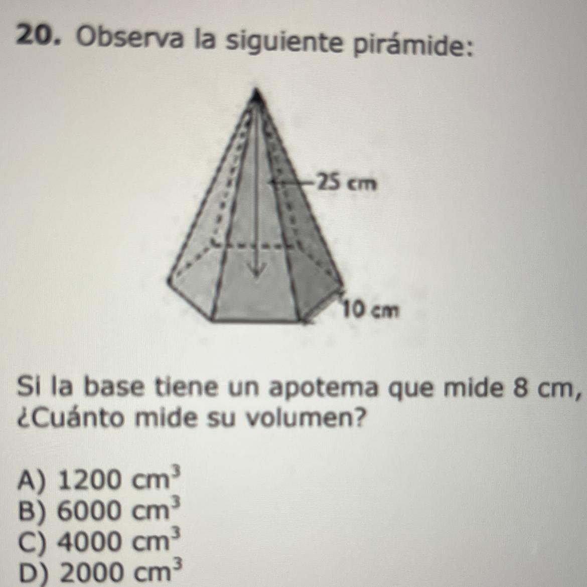 Observa la siguiente pirámide Si la base tiene un apotema