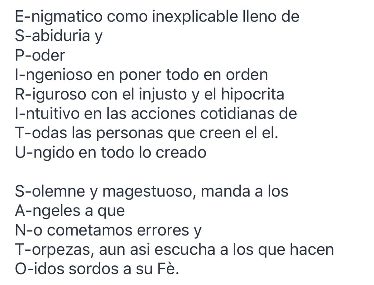 elabora un acróstico resaltando ¿qué es el Espíritu Santo?, ¿cuál es su