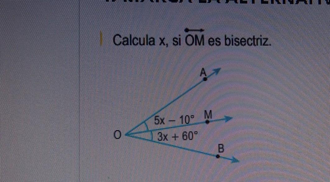Calcula x, si OM es bisectriz. 5x 100 M 3x + 60° B Brainly.lat