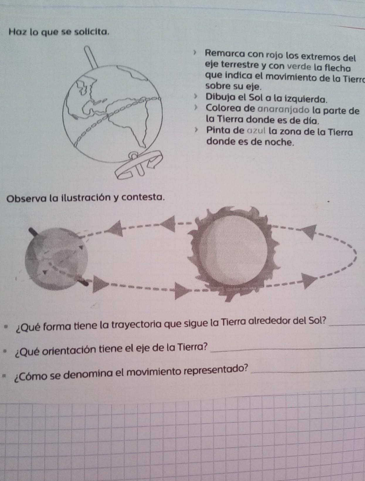 Haz lo que se solicita.Remarca con rojo los extremos deleje terrestre y