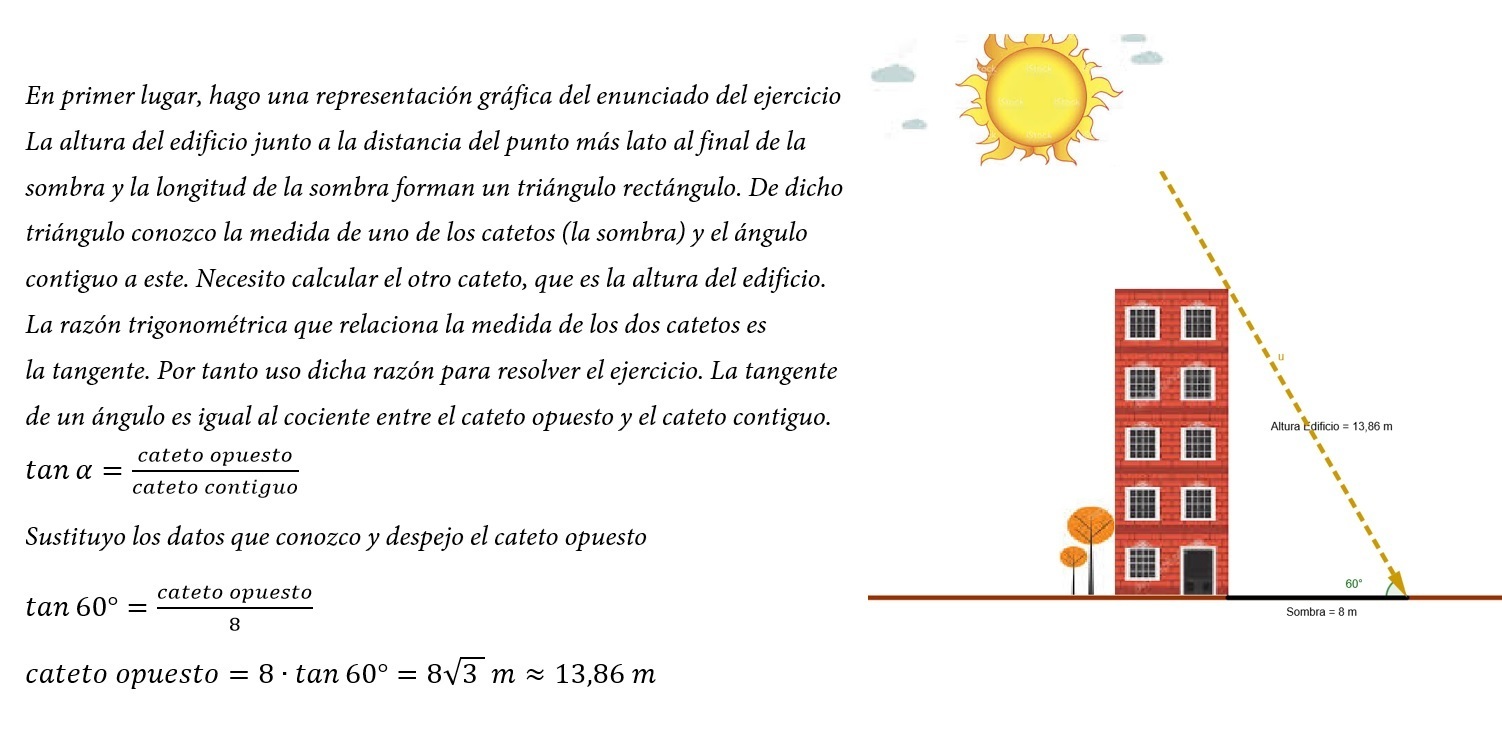 Calcula la altura de un edificio que proyecta una sombra de 8 m cuando