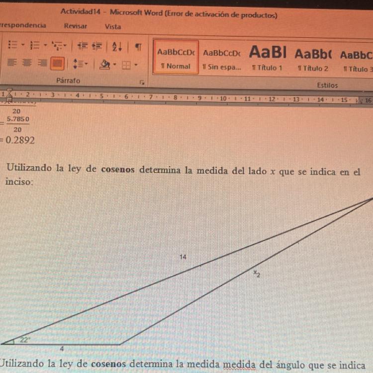 3. Utilizando la ley de cosenos determina la medida del
