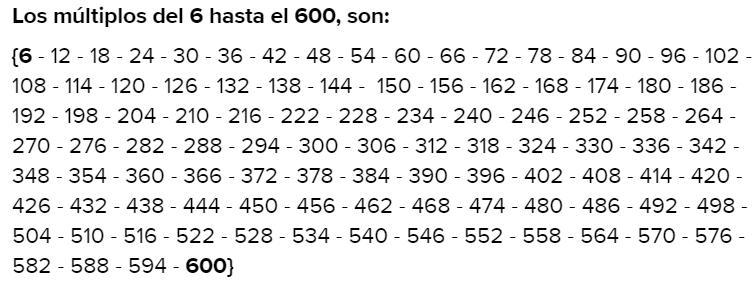 los múltiplos del 6 hasta el 600 Brainly.lat