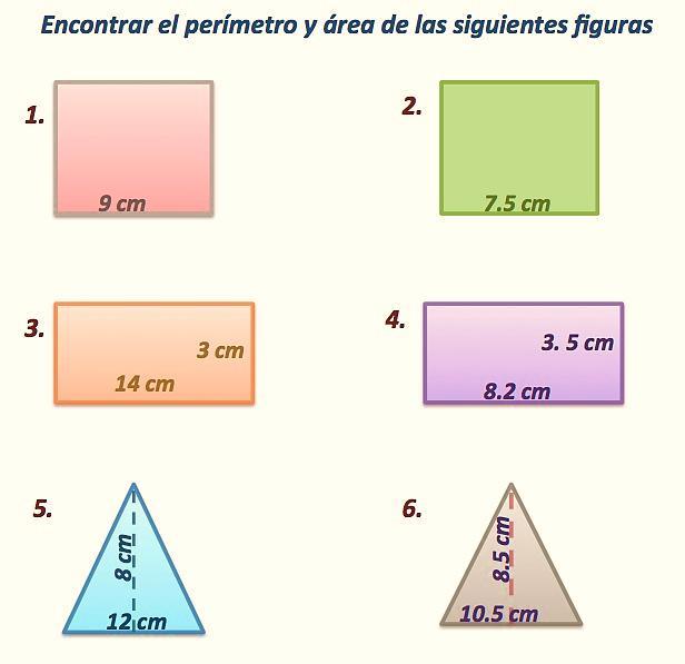 encontrar el perímetro y área de las siguientes figuras