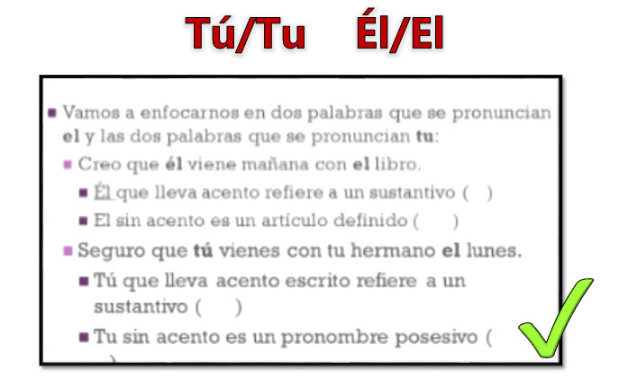 necesito 5 oraciones con el sin tilde y 5 él con tilde, 5 tu sin tilde
