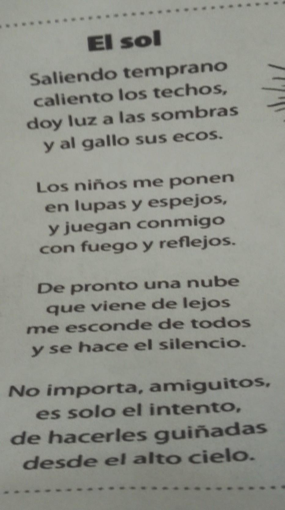 Lee el poema el sol subraya con color azul las rimas asonantes y con