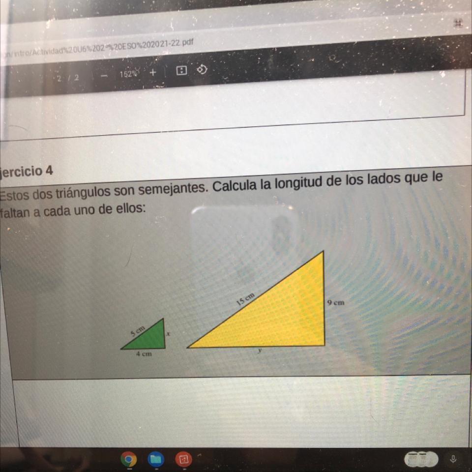 Estos triángulos son semejantes. Calcula la longitud de