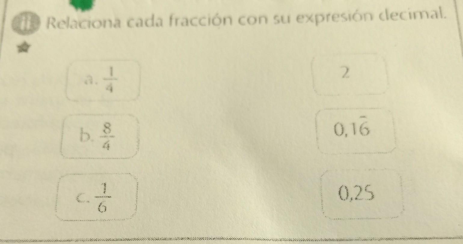 Relaciona cada fracción con su expresión decimal.0,16 Brainly.lat