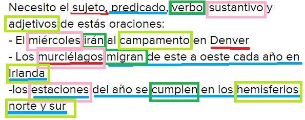 necesito el sujeto, predicado, verbo, sustantivo y