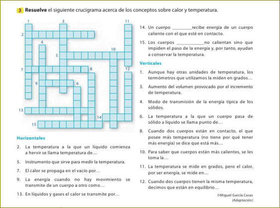 resuelve el siguiente crucigrama acerca de los conceptos sobre calor y
