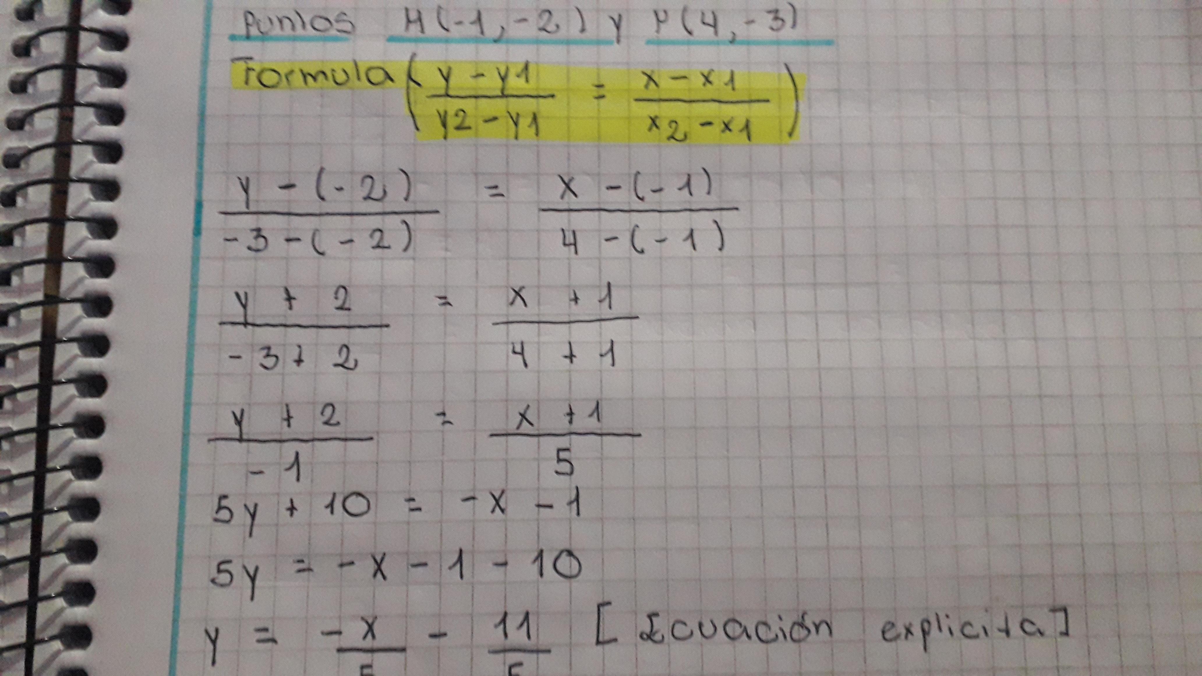Encuentra la ecuación en forma explícita de la recta que