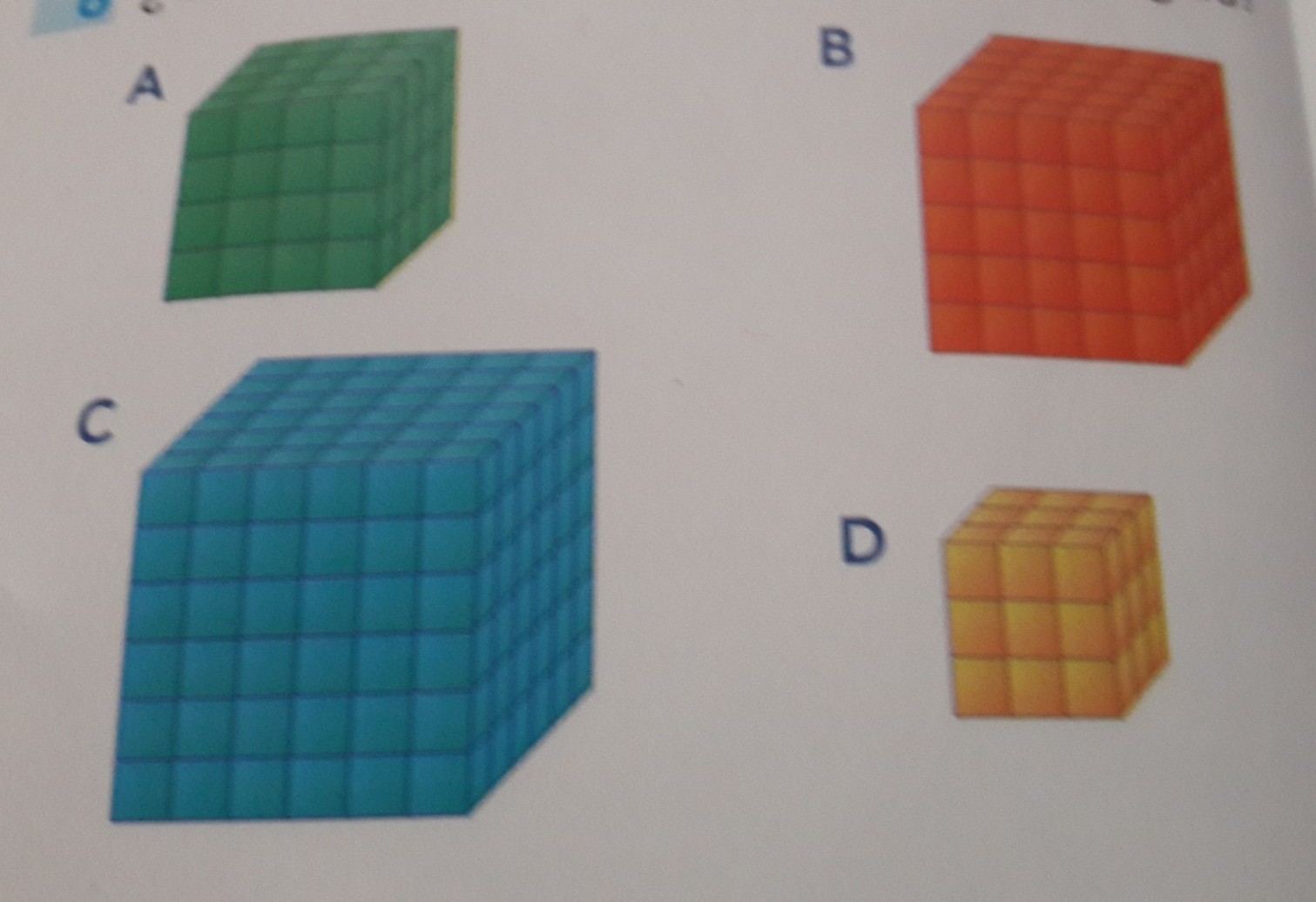 cuantos cubos pequeños hay en cada figura Brainly.lat