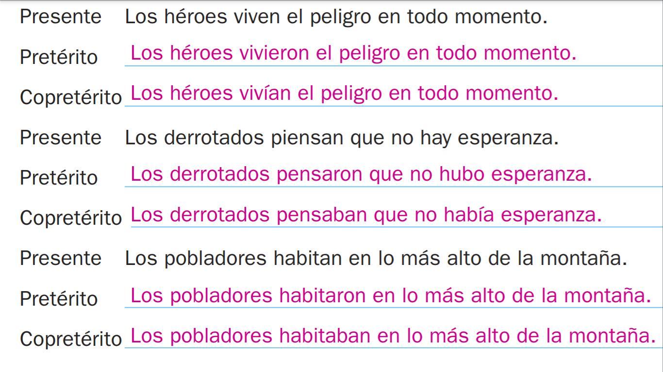 1. Escribe las oraciones en pretérito y en copretérito