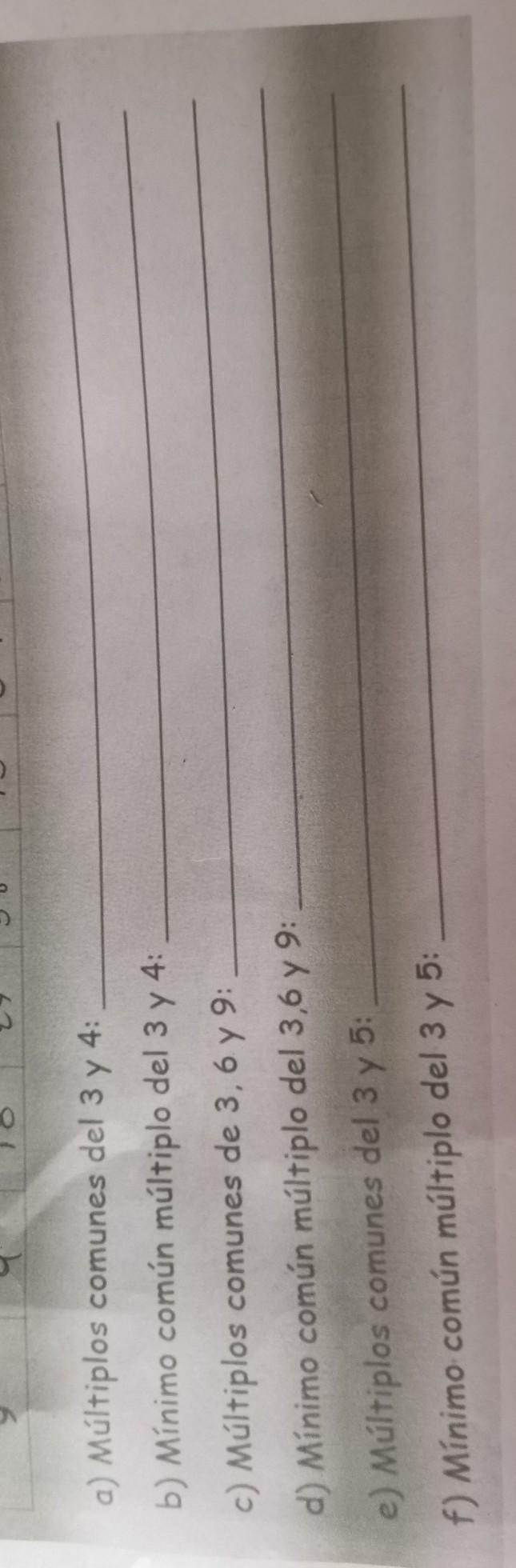 a) Múltiplos comunes del 3 y 4b) MÃnimo común múltiplo del 3 y 4c