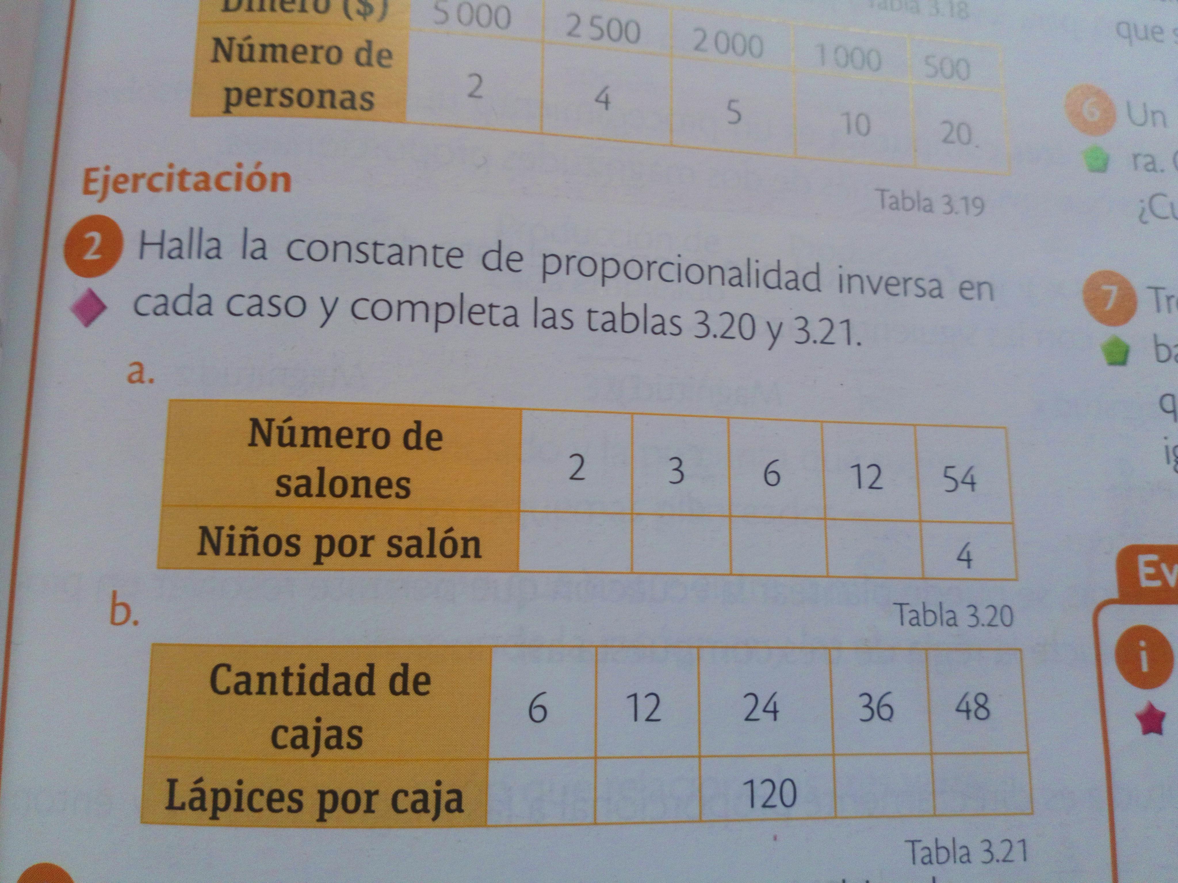 halla la constante de proporcionalidad inversa en cada