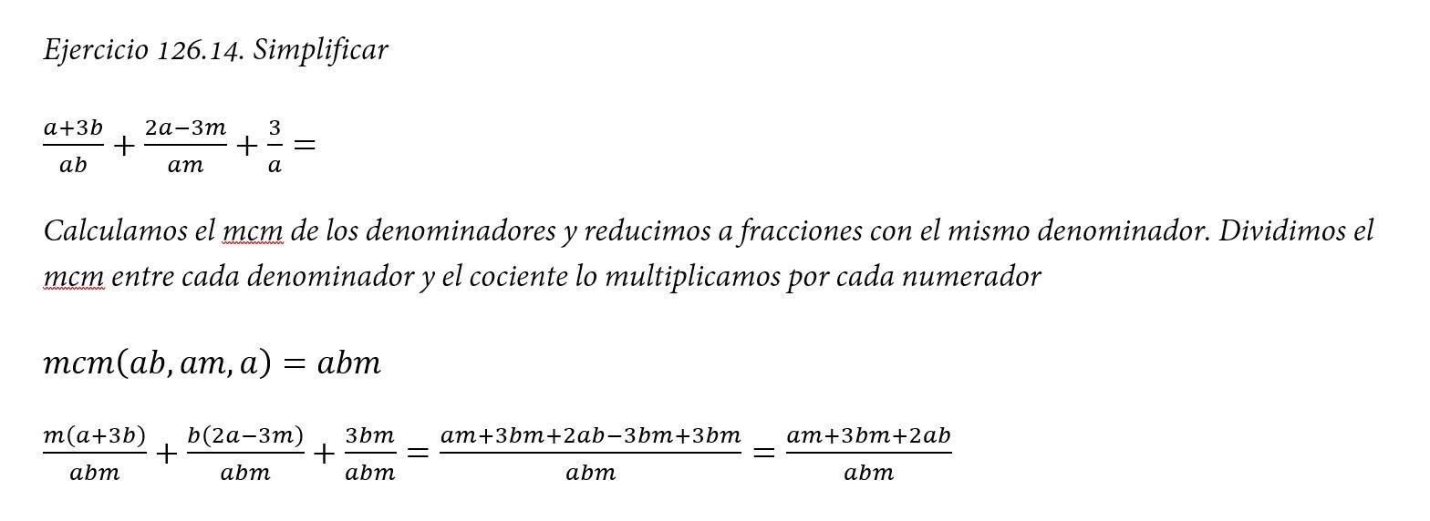 Ejercicio 126 resuelto del álgebra de Baldor numero 14 a+3b/ab + 2a3m